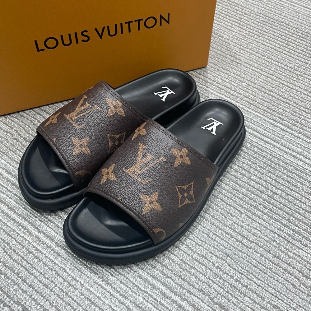 Louis Vuitton Brown Monogram Slide Sandals - Women's